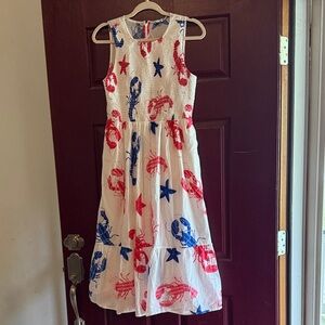 J. Crew Maxi Dress with Red and Blue Nautical Print